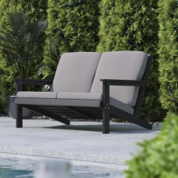 Flash Furniture Charlestown All-Weather Poly Resin Wood Adirondack-Style Deep-Seat Outdoor Furniture Patio Loveseat, Gray/Black - JJC14022BK