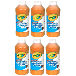 Crayola Washable Paint, 16 oz, Orange, Pack Of 6