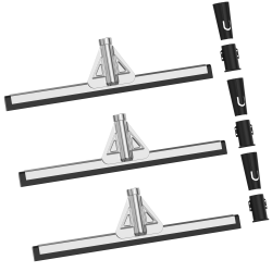 Gritt Commercial Double Neoprene Foam Floor Squeegees With Metal Frame And 2 Threaded Adapters, 22" x 3", Black/Silver, Pack Of 3 Squeegees