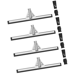 Gritt Commercial Double Neoprene Foam Floor Squeegees With Metal Frame And 2 Threaded Adapters, 22" x 3", Black/Silver, Pack Of 4 Squeegees