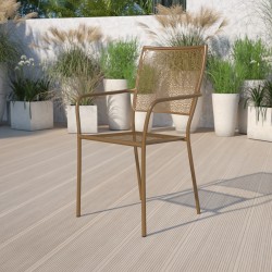 Flash Furniture Oia Indoor/Outdoor Steel Patio Armchair with Square Back, Gold