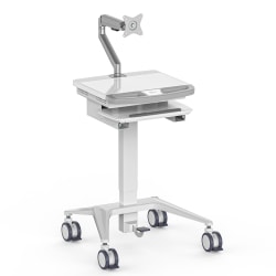 Mount-It! MedHub Mobile Medical Cart Workstation With Spring Arm Monitor Mount, 62-5/8"H x 25-5/8"W x 21-3/4"D, White/Gray