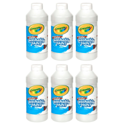 Crayola Washable Paint, 16 oz, White, Pack Of 6