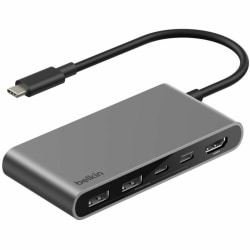 Belkin 5-Port USB-C Hub - USB-C to 2xUSB-A, 2xUSB-C, 1x4K HDMI - Docking Station - Black - for Workstation, Monitor, Display Screen, Notebook, Tablet, Smartphone, MacBook - Charging Capability - USB Type C - 4K @ 60Hz - 3840 x 2160 - 4 x USB Ports