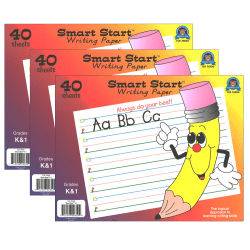 Teacher Created Resources Smart Start K-1 Writing Paper Tablets, Letter Size, 40 Sheets Per Tablet, Pack Of 3 Tablets
