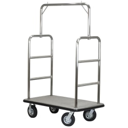 Hospitality 1 Source Midtown Bellman's Cart, 71"H x 48"W x 27"D, Gray Carpet/Brushed Silver