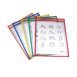 C Line® Reusable Dry-Erase Pockets, 9" x 12", Assorted Primary Colors, Pack Of 5, Set Of 2 Packs