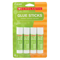 Scholastic Glue Sticks, 0.32 Oz., Clear, Pack Of 4