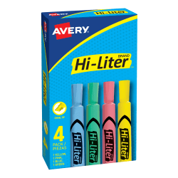 Avery® Hi-Liter® Desk-Style Highlighters, Assorted Colors, Box Of 4
