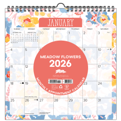 2026-2027 Willow Creek Press Monthly Spiral Wall Calendar, 12" x 12", Meadow Flowers, July 2026 To June 2027, 54741