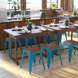 Flash Furniture Backless Table-Height Stools With Wooden Seats, Teal, Set Of 4 Stools
