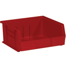 Partners Brand Plastic Stack & Hang Bin Storage Boxes, Small Size, 5" x 11" x 10 7/8", Red, Case Of 6