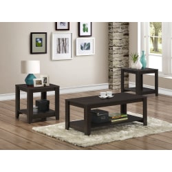 Monarch Specialties 3-Piece Coffee Table Set With Shelves, Rectangle, Cappuccino