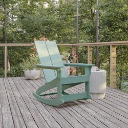 Flash Furniture Finn Modern Commercial Grade Poly Resin Wood Adirondack Rocking Chair, Sea Foam, JJC14709SFM