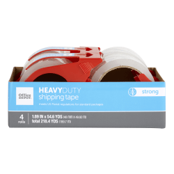 Office Depot® Brand Heavy Duty Shipping Packing Tape With Dispenser, 1.89" x 54.6 Yd, Crystal Clear, Pack Of 4 Rolls
