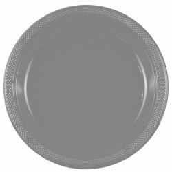 JAM PAPER Round Plastic Party Plates, Large, 10 1/4 inch, Silver, 20/Pack