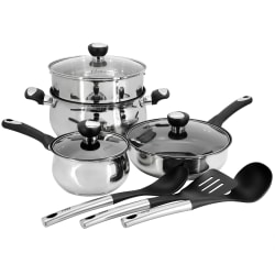 Oster Baldwyn 10-Piece Stainless Steel Nonstick Belly-Shaped Cookware And Utensil Set, Silver