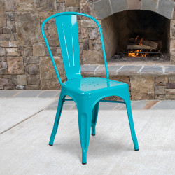 Flash Furniture Commercial Metal Indoor/Outdoor Stackable Dining Chair, Crystal Teal-Blue