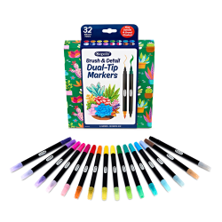 Crayola Brush & Detail Dual-Tip Markers, Assorted Colors, Pack Of 16