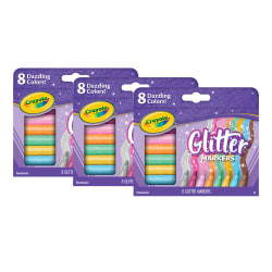 Crayola Glitter Markers, Assorted Colors, 8 Per Pack, Set Of 3 Packs