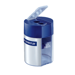 Staedtler Two-Hole Metal Pencil Sharpener With Locking Mechanism, Blue/Silver