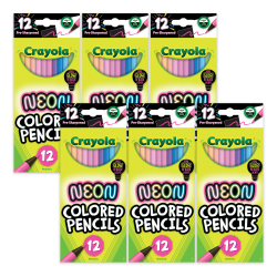 Crayola Colored Pencils, Neon, Assorted Colors, 12 Per Pack, Set Of 6 Packs