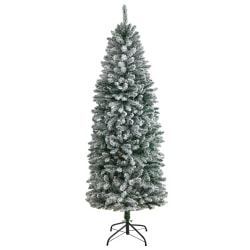 Nearly Natural Flocked Montreal Fir 72"H Slim Artificial Christmas Tree With Bendable Branches, 72"H x 27"W x 27"D, Green