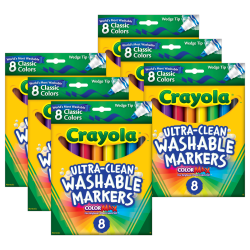 Crayola Ultra-Clean Washable Markers, Wedge Tip, Assorted Colors, 8 Per Box, Set Of 6 Boxes