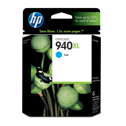 HP 940XL Cyan High-Yield Ink Cartridge, C4907AN