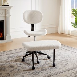 Pinmoco Ergonomic Fabric Mid-Back Cross-Legged Office Chair, Off-White, Total Qty 1
