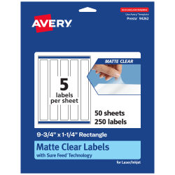 Avery® Permanent Labels With Sure Feed®, 94262-CMF50, Rectangle, 9-3/4" x 1-1/4", Matte Clear, Pack Of 250