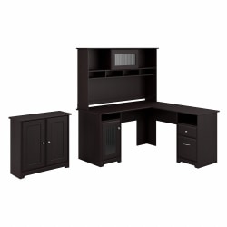 Bush Furniture Cabot 60"W L-Shaped Desk With Hutch And Low Storage Cabinet With Doors, Espresso Oak, Standard Delivery