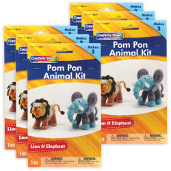 Creativity Street Pom Pom Animal Kits, Lion & Elephant, 2 Animals Per Kit, Set Of 6 Kits