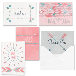 Thank You Greeting Cards Assortment  "Watercolor Arrow" Assortment With Envelopes, 4-7/8" x 3-1/2", Pack of 25