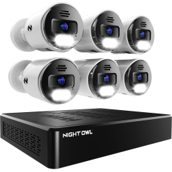 Night Owl 8-Channel 4K Bluetooth® NVR With 2TB Hard Drive And 6 Wired IP 4K Spotlight Cameras, Black/White
