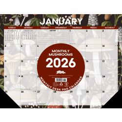 2026 Willow Creek Press Desk Pad Calendar, 22" x 17", Mushrooms, January To December, 57247