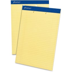 Ampad Perforated Ruled Pads, 2 Hole Punched, Letter Size, 50 Sheets, Ruled, Canary Yellow, Box Of 12