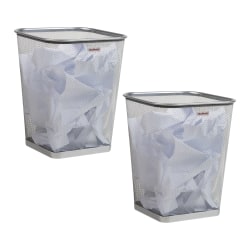 Mind Reader Metal Trash Can Square Waste Paper Basket, 12 1/4"H x 9 3/4"W x 9 3/4"D, Silver, Set of 2