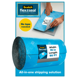 Scotch® Flex & Seal Shipping Roll, 15" x 50', Light Blue
