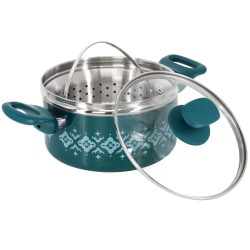 Spice by Tia Mowry Savory Saffron 3-Quart Aluminum Nonstick Dutch Oven With Stainless Steel Steamer And Lid, Teal