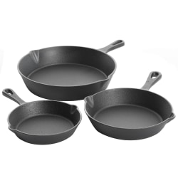 Gibson Home Brickstone 3-Piece Pre-Seasoned Cast Iron Skillet Set, Black