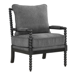 Office Star Eliza Fabric/Wood Spindle Accent Chair, 37"H x 26-1/4"W x 32-1/4"D, Charcoal