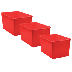 Teacher Created Resources Plastic Multi-Purpose Bins, 7-1/2"H x 9-1/4"W x 14"D, Red, Pack Of 3 Bins