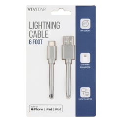 Vivitar Lightning To USB-A Cable, 6', Gray, NIL1006-GRY-STK-24