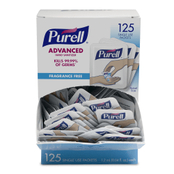 Purell® Singles Advanced Hand Sanitizer Individual Single-Use Packets, 1.2 mL, 125 Packets Per Box, Case Of 12 Boxes