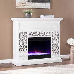 SEI Furniture Wansford Color-Changing Electric Fireplace, 41-1/4"H x 45-3/4"W x 14-1/2"D, White/Mirror