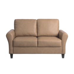 Lifestyle Solutions Winslow Faux Leather Loveseat With Rolled Arms, 32-3/4"H x 57-7/8"W x 31-1/2"D, Light Brown/Black