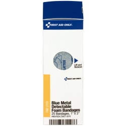 First Aid Only Smart Compliance Foam Metal Detectable Bandage Refill, 4-7/16"H x 2"W x 1-3/4"D, Blue, Pack Of 25 Bandages