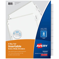 Avery® Big Tab™ Extra-Wide Insertable Dividers, Clear Reinforced, White/Clear, 8-Tab