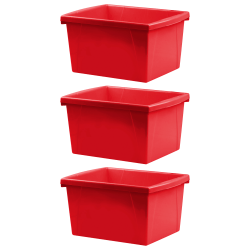 Storex Classroom Storage Bins, 4 Gallon, 7-15/16"H x 11-5/16"W x 13-5/8"D, Red, Pack Of 3 Bins
